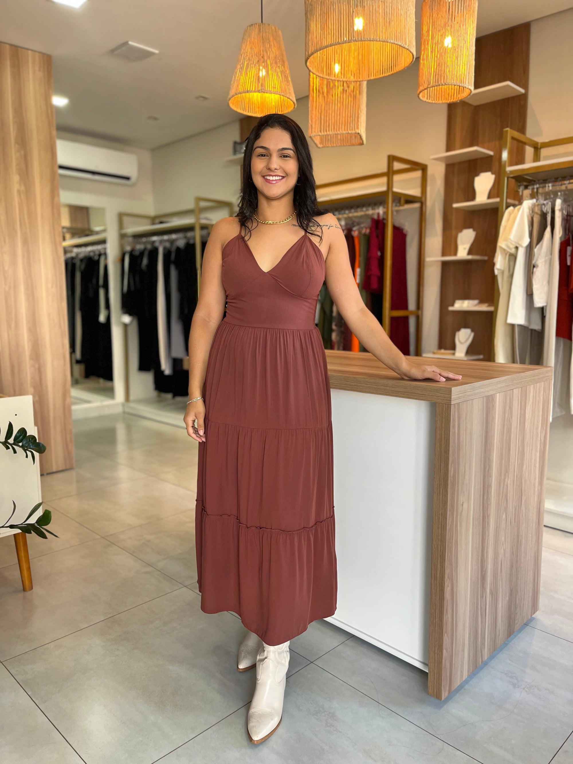 Vestido 3 Marias em Poliéster com Alças